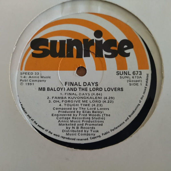 MB Baloyi & The Lord Lovers ‎– Final Days (RSA EX)