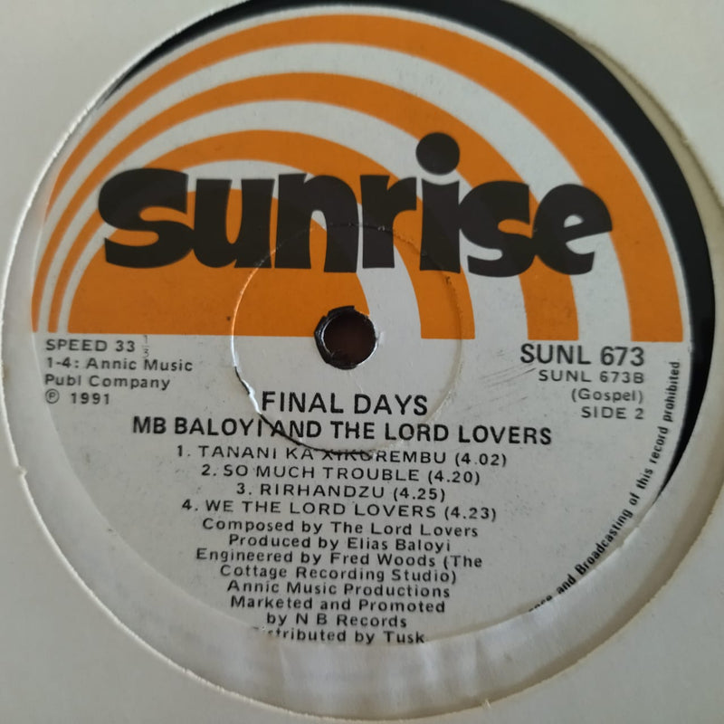 MB Baloyi & The Lord Lovers ‎– Final Days (RSA EX)