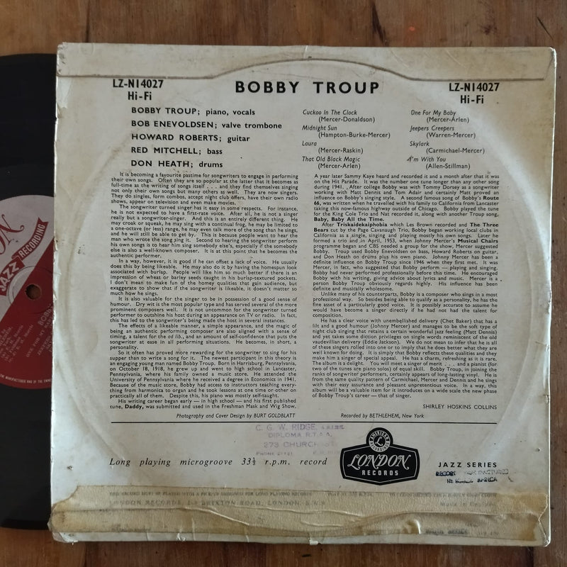 Bobby Troup - The Songs Of 10" (RSA VG-)