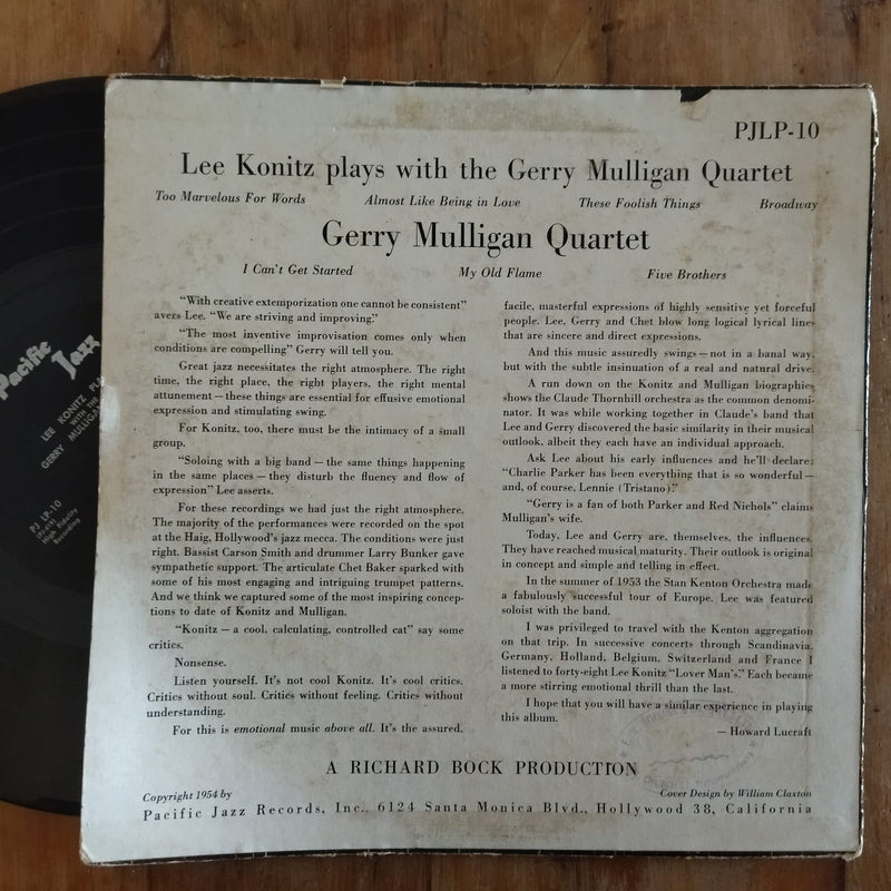 Lee Konitz Plays With The Gerry Mulligan Quartet 10" (RSA VG-)