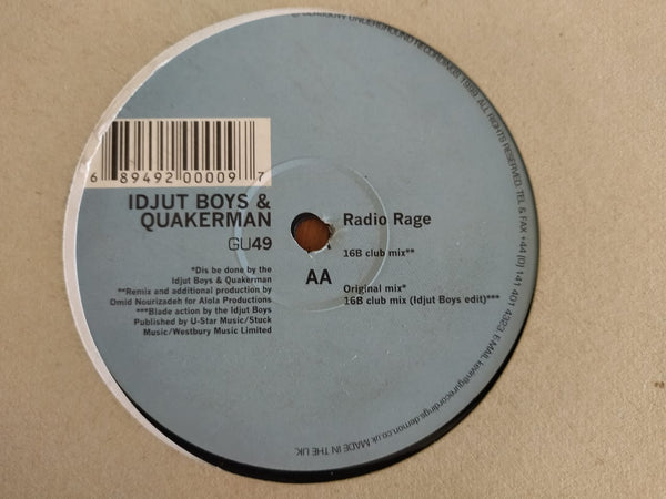 Idjut Boys & Quakerman - Radio Rage 12" (UK VG)