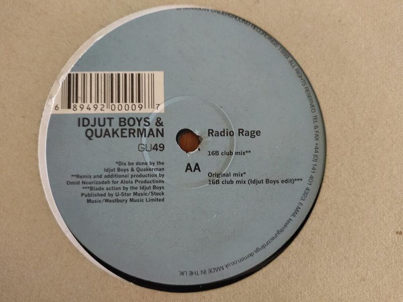 Idjut Boys & Quakerman - Radio Rage 12" (UK VG)