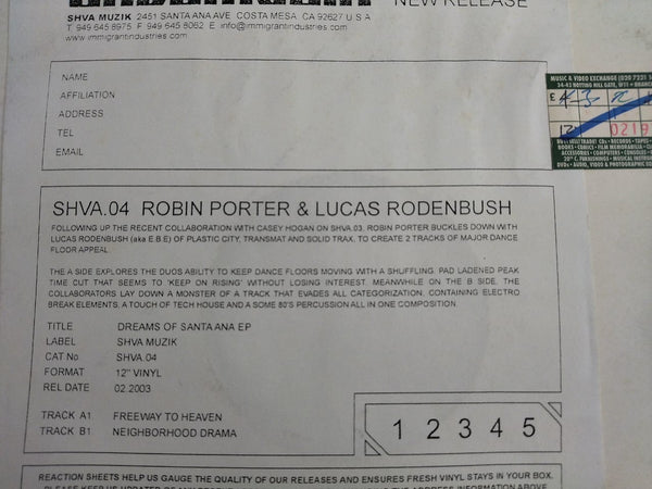 Robin Porter & Lucas Rodenbush – Dreams Of Santa Ana EP 12" (UK VG+)