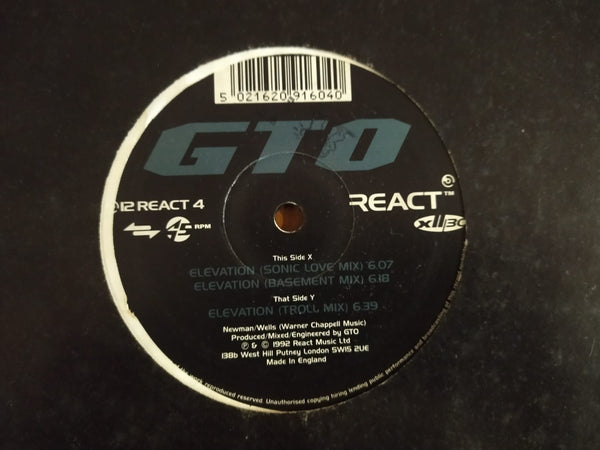 GTO – Elevation Remixes 12" (UK VG)