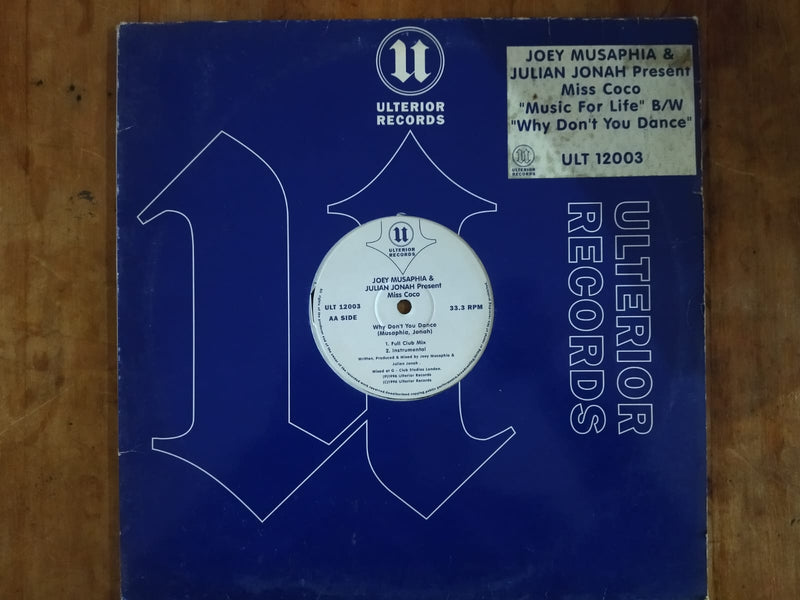 Joey Musaphia & Julian Jonah Present Miss Coco – Music For Life / Why Don't You Dance 12" (UK VG)