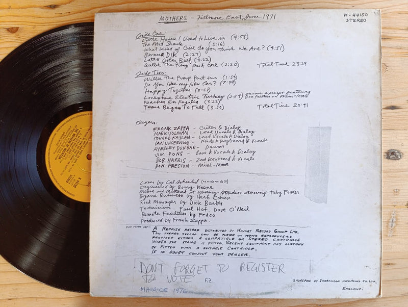 The Mothers - Fillmore East June 1971 (UK VG)