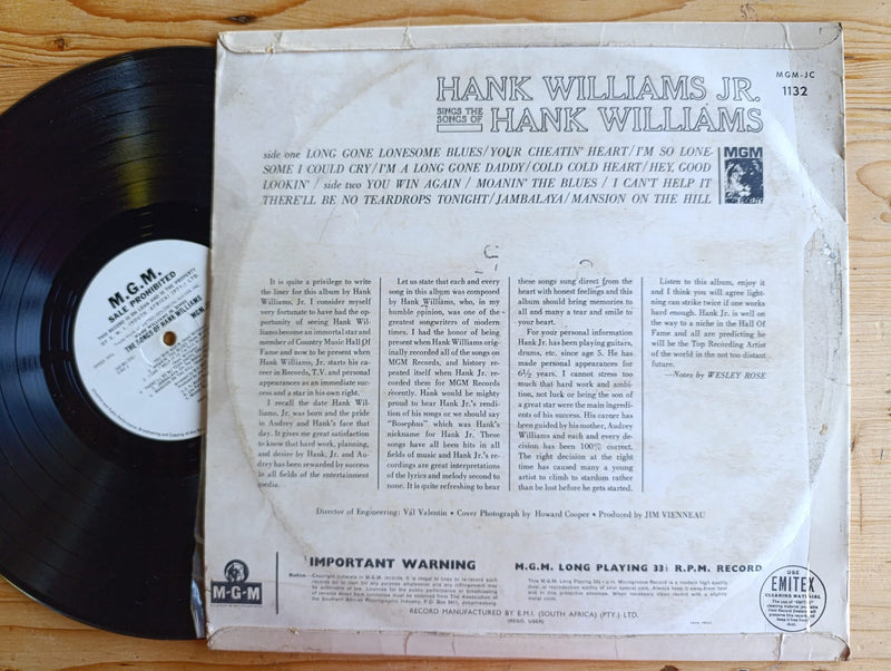 Hank Williams Jr. Sings The Songs Of Hank Williams (RSA VG) Promo