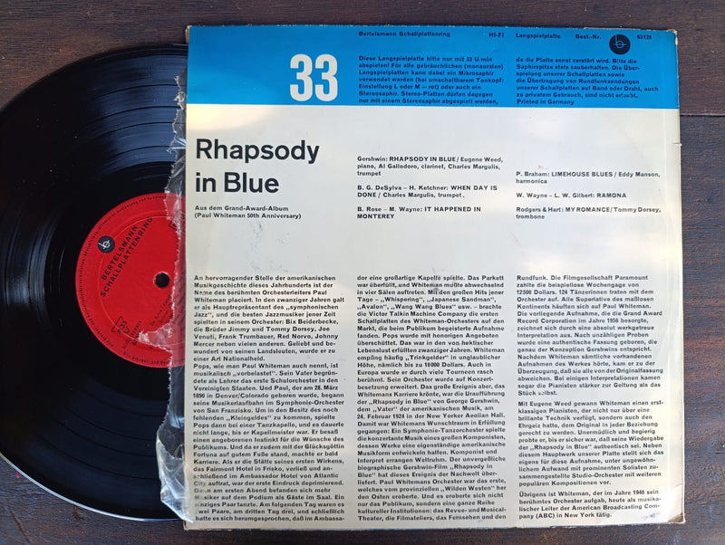 Paul Whiteman And His Orchestra – Rhapsodie In Blue 10" (Germany VG)