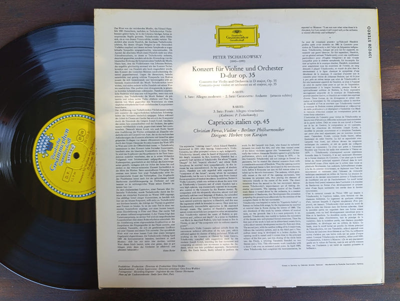 Tschaikowsky* – Christian Ferras · Herbert von Karajan - Berliner Philharmoniker – Violinkonzert D-dur Op. 35 / Capriccio Italien Op. 45 (Germany VG+)