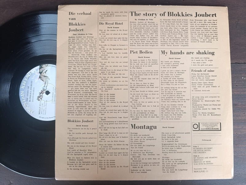 David Kramer - Die Verhaal Van Blokkies Joubert (RSA VG+)