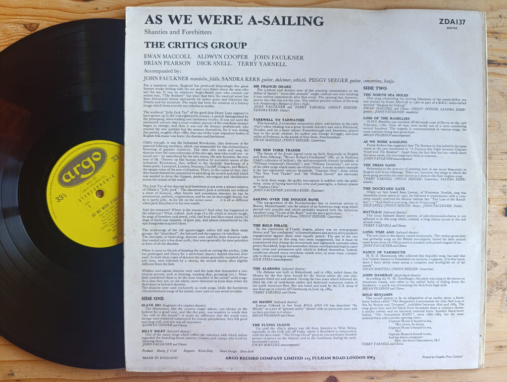 The Critics Group – As We Were a'Sailing (UK VG+) – Khaya Records