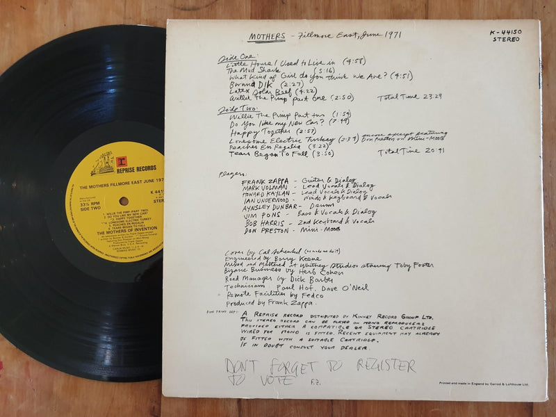 The Mothers Of Invention – Fillmore East - June 1971 (UK VG+)