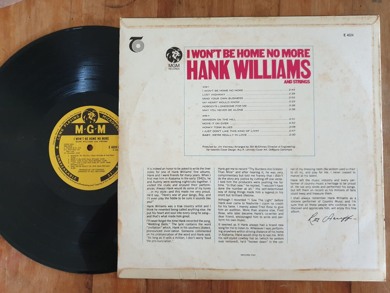 Hank Williams - I Won't Be Home No More (RSA VG-)