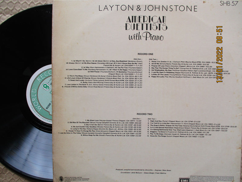 Turner Layton & Clarence Johnstone - American Duets With Piano (UK VG+) 2LP)