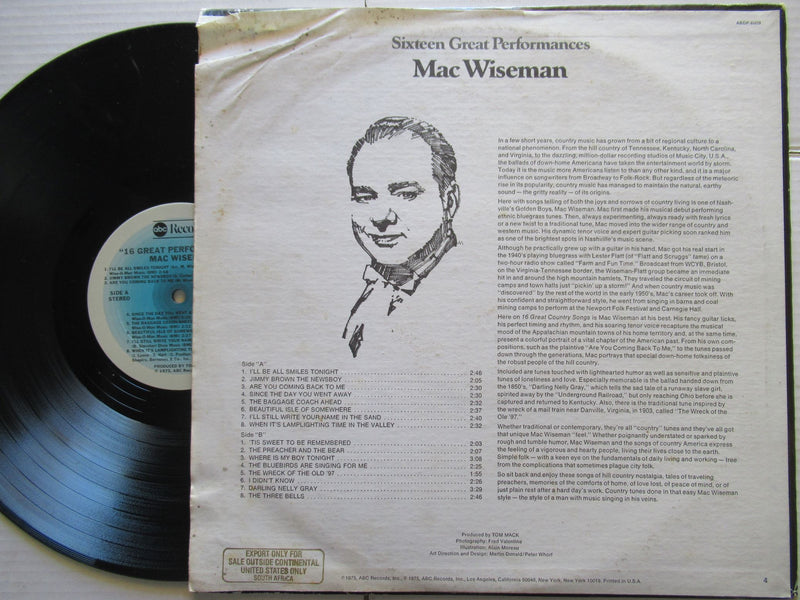 Mac Wiseman | Sixteen Great Performance (USA VG)