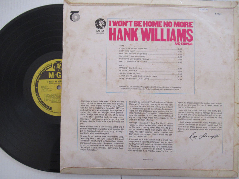 Hank Williams | I Won't Be Home No More (RSA VG)