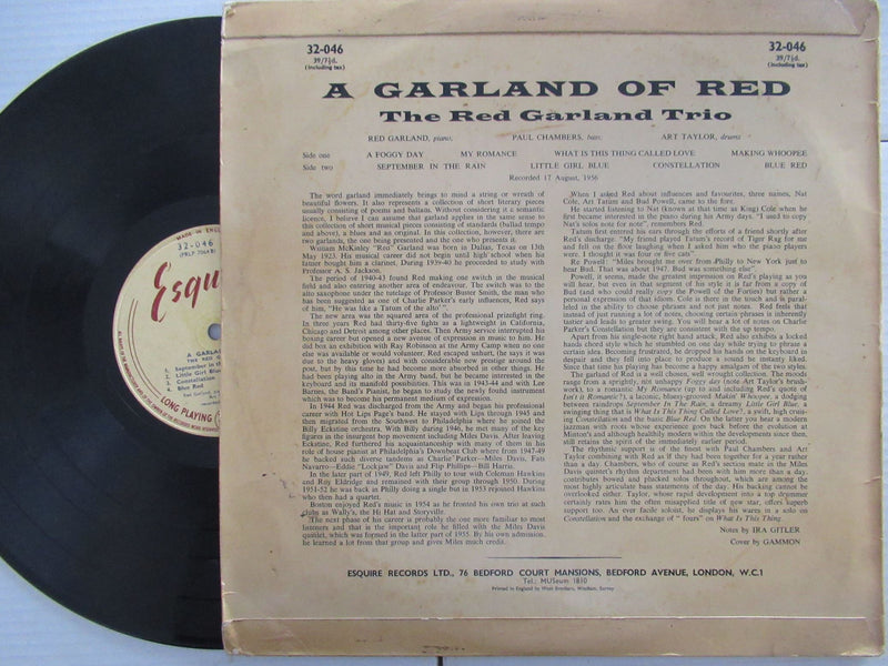 The Red Garland Trio | A Garland Of Red (UK VG-)