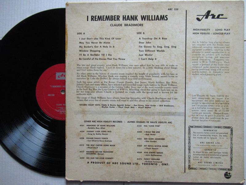 Claude Bradimore |  I Remember Hank Williams (USA VG-)