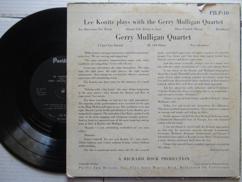 Lee Konitz And The Gerry Mulligan Quartet | Lee Konitz And The Gerry Mulligan Quartet (RSA VG-) 10"